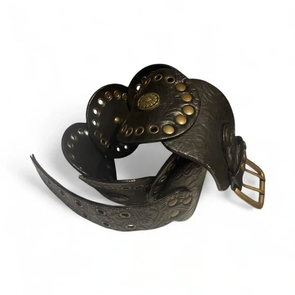 Women’s Black brown and Gold Embossed Leather Belt - Picture 7 of 7